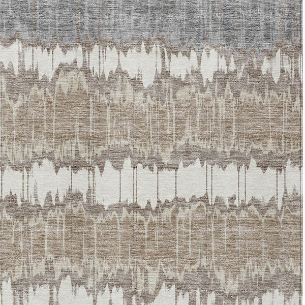 Homeroots 3' Artichoke Green And Ivory Striped Washable Area Rug - Perfect For Indoor And Outdoor Spaces! 9' X 12' Polyester 585176