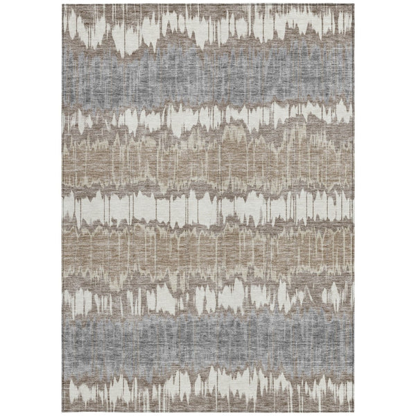 Homeroots 3' Artichoke Green And Ivory Striped Washable Area Rug - Perfect For Indoor And Outdoor Spaces! 10' X 14' Polyester 585177