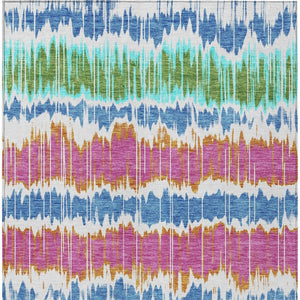 Homeroots 3' Artichoke Green And Ivory Striped Washable Area Rug - Perfect For Indoor And Outdoor Spaces! 3' X 5' Polyester 585178