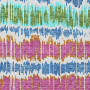 Homeroots 3' Artichoke Green And Ivory Striped Washable Area Rug - Perfect For Indoor And Outdoor Spaces! 3' X 5' Polyester 585178