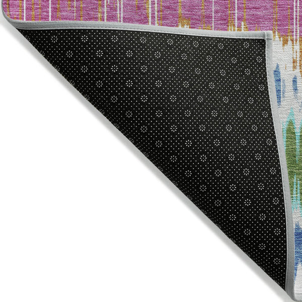 Homeroots 3' Artichoke Green And Ivory Striped Washable Area Rug - Perfect For Indoor And Outdoor Spaces! 5' X 8' Polyester 585179