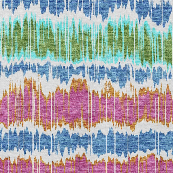 Homeroots 3' Artichoke Green And Ivory Striped Washable Area Rug - Perfect For Indoor And Outdoor Spaces! 5' X 8' Polyester 585179