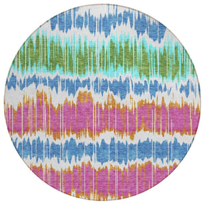 HomeRoots 5' Coastal Charm Washable Striped Area Rug – Durable, Stylish, Stain-Resistant for Indoor & Outdoor Use 8' Round 585180
