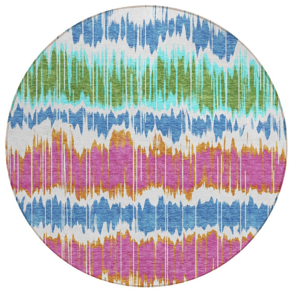 HomeRoots 5' Coastal Charm Washable Striped Area Rug – Durable, Stylish, Stain-Resistant for Indoor & Outdoor Use 8' Round 585180
