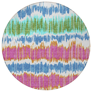 Homeroots 3' Artichoke Green And Ivory Striped Washable Area Rug - Perfect For Indoor And Outdoor Spaces! 8' Round Polyester 585180