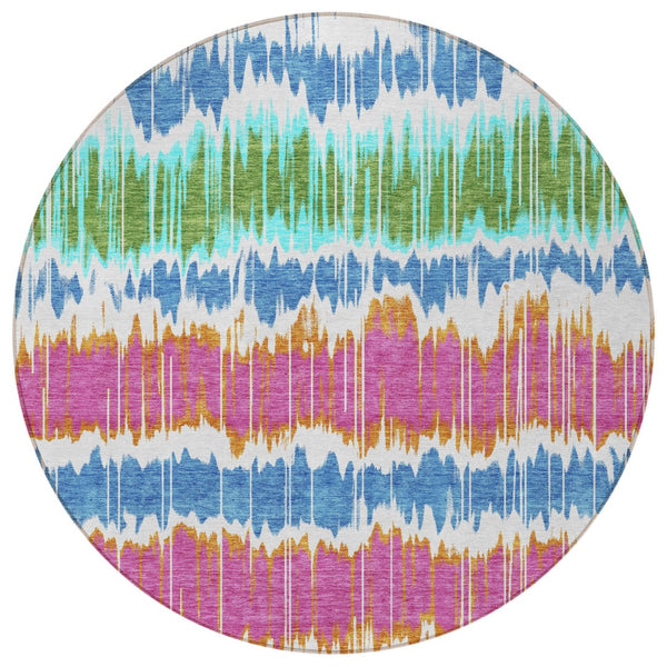 Homeroots 3' Artichoke Green And Ivory Striped Washable Area Rug - Perfect For Indoor And Outdoor Spaces! 8' Round Polyester 585180