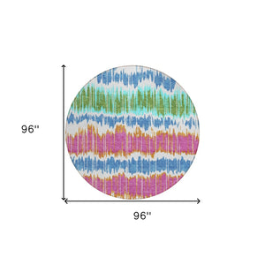 Homeroots 3' Artichoke Green And Ivory Striped Washable Area Rug - Perfect For Indoor And Outdoor Spaces! 8' Round Polyester 585180