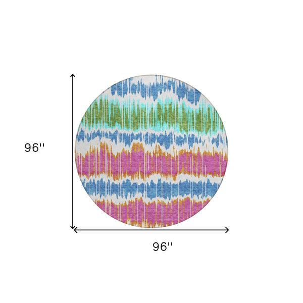 Homeroots 3' Artichoke Green And Ivory Striped Washable Area Rug - Perfect For Indoor And Outdoor Spaces! 8' Round Polyester 585180
