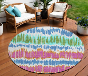 Homeroots 3' Artichoke Green And Ivory Striped Washable Area Rug - Perfect For Indoor And Outdoor Spaces! 8' Round Polyester 585180