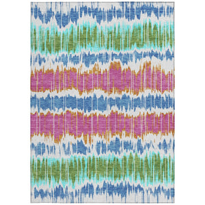 Homeroots 3' Artichoke Green And Ivory Striped Washable Area Rug - Perfect For Indoor And Outdoor Spaces! 8' X 10' Polyester 585181