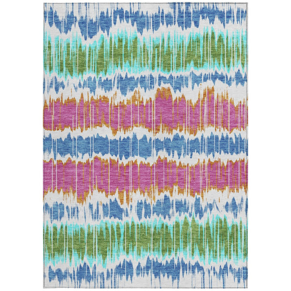 Homeroots 3' Artichoke Green And Ivory Striped Washable Area Rug - Perfect For Indoor And Outdoor Spaces! 9' X 12' Polyester 585182