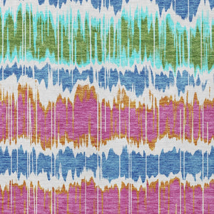 Homeroots 3' Artichoke Green And Ivory Striped Washable Area Rug - Perfect For Indoor And Outdoor Spaces! 9' X 12' Polyester 585182