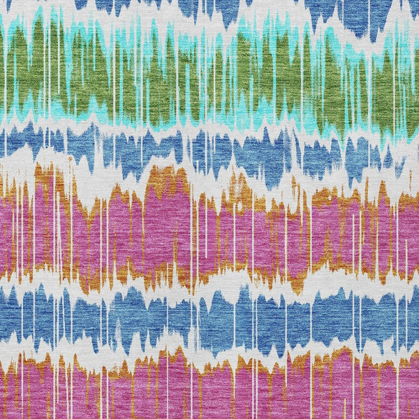 Homeroots 3' Artichoke Green And Ivory Striped Washable Area Rug - Perfect For Indoor And Outdoor Spaces! 9' X 12' Polyester 585182