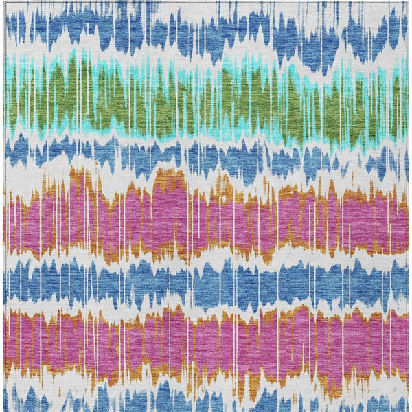 Homeroots 3' Artichoke Green And Ivory Striped Washable Area Rug - Perfect For Indoor And Outdoor Spaces! 10' X 14' Polyester 585183