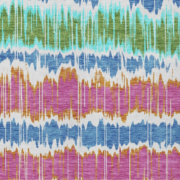 Homeroots 3' Artichoke Green And Ivory Striped Washable Area Rug - Perfect For Indoor And Outdoor Spaces! 10' X 14' Polyester 585183