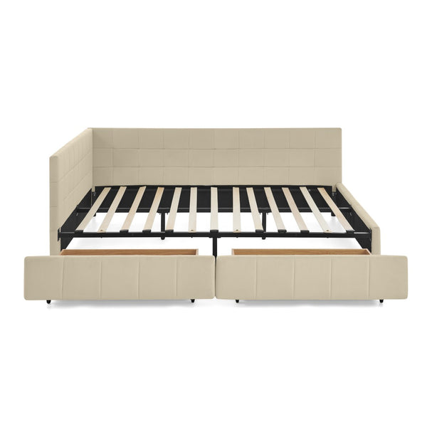 English Elm Queen Size Upholstered Tufted Bed Frame With Sofa-Like Comfort, Elegant Beige Velvet Design W487S00277-GIGA