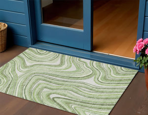 Homeroots 3' Artichoke Green And Ivory Abstract Washable Area Rug For Indoor And Outdoor Spaces, Durable Design 3' X 5' Polyester 585184