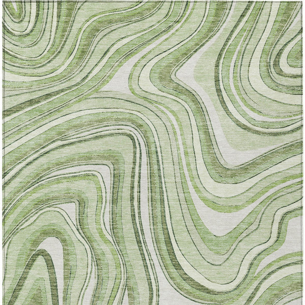 Homeroots 3' Artichoke Green And Ivory Abstract Washable Area Rug For Indoor And Outdoor Spaces, Durable Design 3' X 5' Polyester 585184