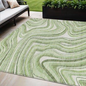 Homeroots 3' Artichoke Green And Ivory Abstract Washable Area Rug For Indoor And Outdoor Spaces, Durable Design 5' X 8' Polyester 585185