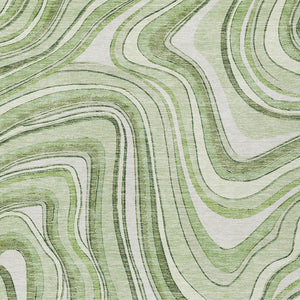Homeroots 3' Artichoke Green And Ivory Abstract Washable Area Rug For Indoor And Outdoor Spaces, Durable Design 5' X 8' Polyester 585185
