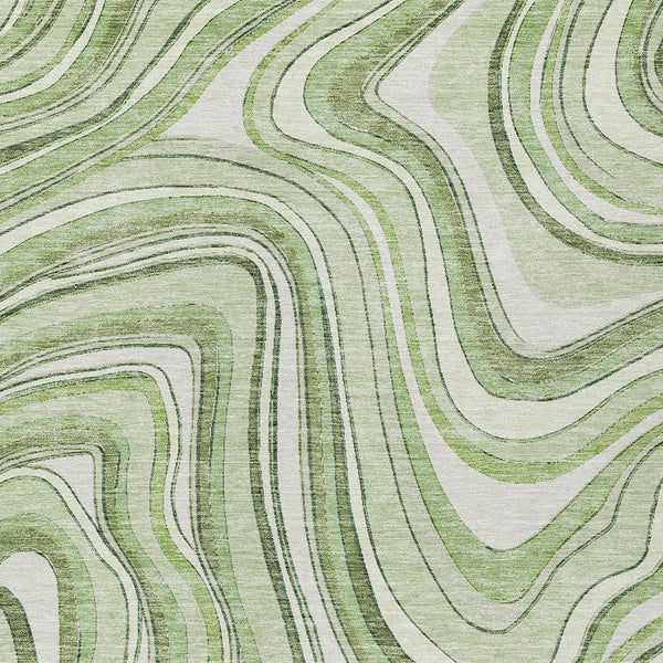 Homeroots 3' Artichoke Green And Ivory Abstract Washable Area Rug For Indoor And Outdoor Spaces, Durable Design 5' X 8' Polyester 585185