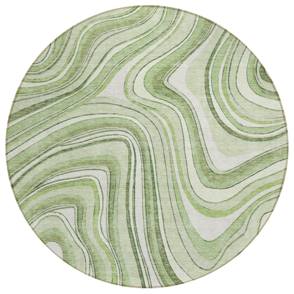 HomeRoots 5' Abstract Washable Indoor Outdoor Area Rug in Artichoke Green & Ivory – Durable, Stylish & Easy Care 8' Round 585186