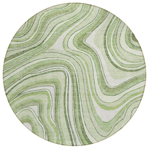 HomeRoots 5' Abstract Washable Indoor Outdoor Area Rug in Artichoke Green & Ivory – Durable, Stylish & Easy Care 8' Round 585186