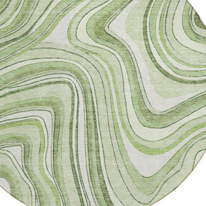 Homeroots 3' Artichoke Green And Ivory Abstract Washable Area Rug For Indoor And Outdoor Spaces, Durable Design 8' Round Polyester 585186