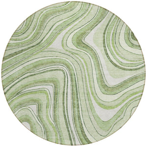Homeroots 3' Artichoke Green And Ivory Abstract Washable Area Rug For Indoor And Outdoor Spaces, Durable Design 8' Round Polyester 585186
