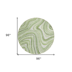 Homeroots 3' Artichoke Green And Ivory Abstract Washable Area Rug For Indoor And Outdoor Spaces, Durable Design 8' Round Polyester 585186
