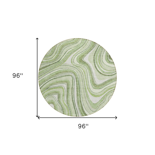 Homeroots 3' Artichoke Green And Ivory Abstract Washable Area Rug For Indoor And Outdoor Spaces, Durable Design 8' Round Polyester 585186