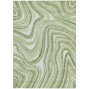 Homeroots 3' Artichoke Green And Ivory Abstract Washable Area Rug For Indoor And Outdoor Spaces, Durable Design 8' X 10' Polyester 585187