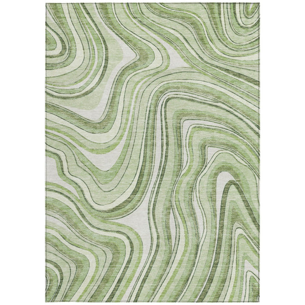 Homeroots 3' Artichoke Green And Ivory Abstract Washable Area Rug For Indoor And Outdoor Spaces, Durable Design 8' X 10' Polyester 585187