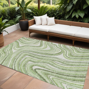 Homeroots 3' Artichoke Green And Ivory Abstract Washable Area Rug For Indoor And Outdoor Spaces, Durable Design 8' X 10' Polyester 585187