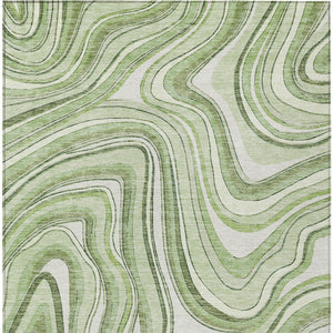 Homeroots 3' Artichoke Green And Ivory Abstract Washable Area Rug For Indoor And Outdoor Spaces, Durable Design 8' X 10' Polyester 585187