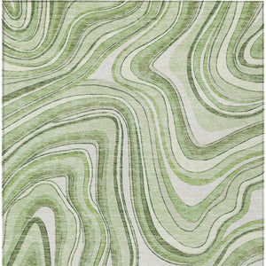 Homeroots 3' Artichoke Green And Ivory Abstract Washable Area Rug For Indoor And Outdoor Spaces, Durable Design 9' X 12' Polyester 585188