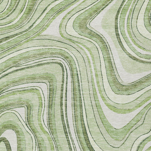 Homeroots 3' Artichoke Green And Ivory Abstract Washable Area Rug For Indoor And Outdoor Spaces, Durable Design 9' X 12' Polyester 585188