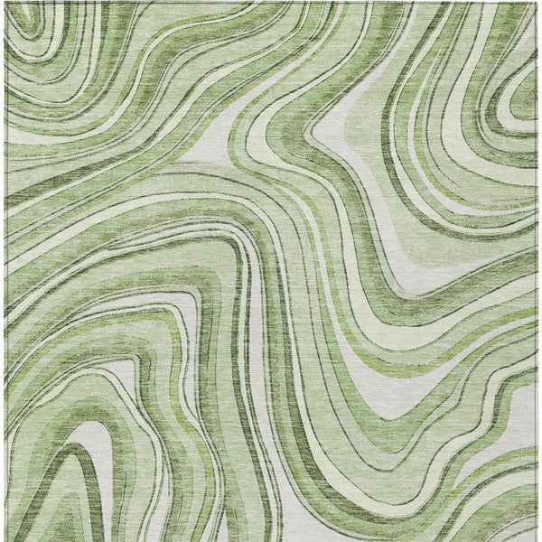 Homeroots 3' Artichoke Green And Ivory Abstract Washable Area Rug For Indoor And Outdoor Spaces, Durable Design 10' X 14' Polyester 585189