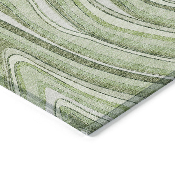 Homeroots 3' Artichoke Green And Ivory Abstract Washable Area Rug For Indoor And Outdoor Spaces, Durable Design 10' X 14' Polyester 585189