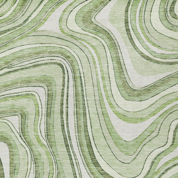 Homeroots 3' Artichoke Green And Ivory Abstract Washable Area Rug For Indoor And Outdoor Spaces, Durable Design 10' X 14' Polyester 585189