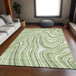 Homeroots 3' Artichoke Green And Ivory Abstract Washable Area Rug For Indoor And Outdoor Spaces, Durable Design 10' X 14' Polyester 585189
