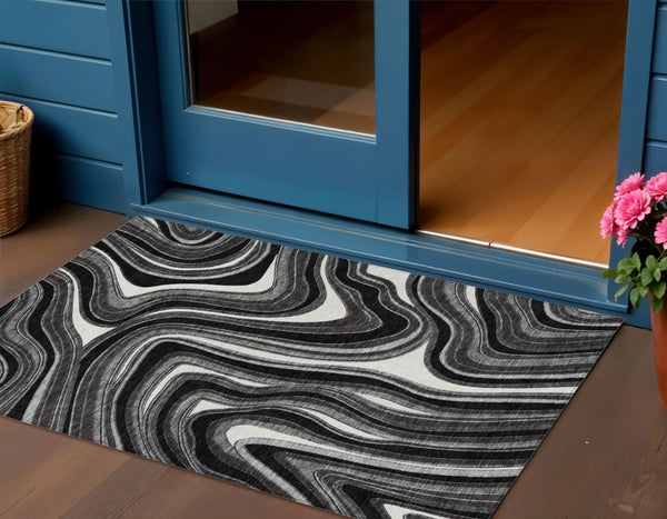 Homeroots 3' Artichoke Green And Ivory Abstract Washable Area Rug For Indoor And Outdoor Spaces, Durable Design 3' X 5' Polyester 585190