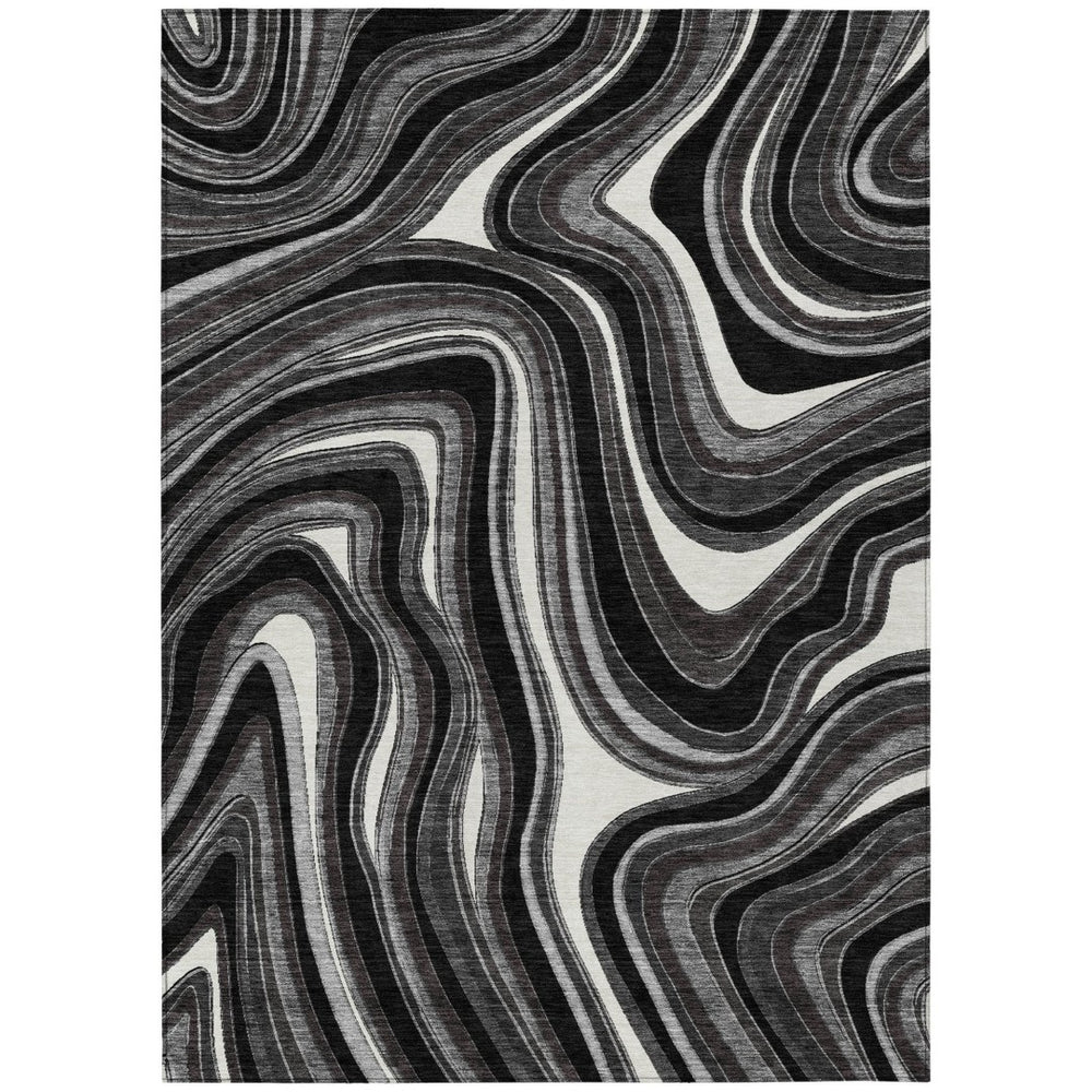HomeRoots 5' Transform Your Space with a Modern Black Gray White Abstract Washable Area Rug for Indoor Outdoor Use 5' X 8' 585191