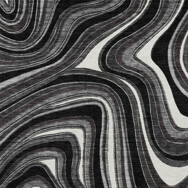 HomeRoots 5' Transform Your Space with a Modern Black Gray White Abstract Washable Area Rug for Indoor Outdoor Use 5' X 8' 585191
