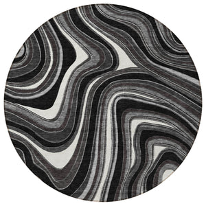 Homeroots 3' Artichoke Green And Ivory Abstract Washable Area Rug For Indoor And Outdoor Spaces, Durable Design 8' Round Polyester 585192