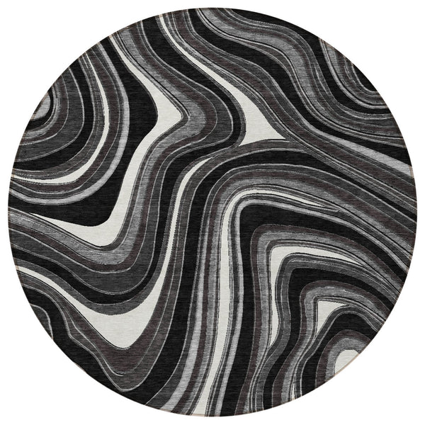 Homeroots 3' Artichoke Green And Ivory Abstract Washable Area Rug For Indoor And Outdoor Spaces, Durable Design 8' Round Polyester 585192