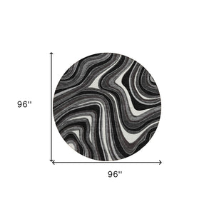 Homeroots 3' Artichoke Green And Ivory Abstract Washable Area Rug For Indoor And Outdoor Spaces, Durable Design 8' Round Polyester 585192