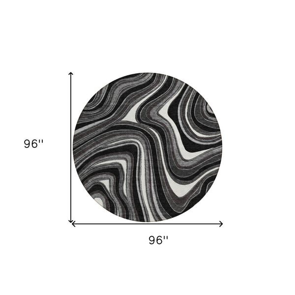 Homeroots 3' Artichoke Green And Ivory Abstract Washable Area Rug For Indoor And Outdoor Spaces, Durable Design 8' Round Polyester 585192