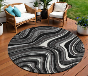 Homeroots 3' Artichoke Green And Ivory Abstract Washable Area Rug For Indoor And Outdoor Spaces, Durable Design 8' Round Polyester 585192