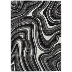 HomeRoots 9' Modern Abstract Washable Area Rug in Black, Gray, and White for Indoor and Outdoor Spaces 9' X 12' 585194